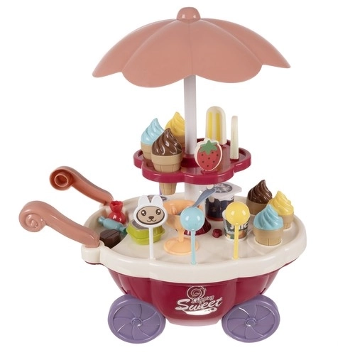 Isbutik for børn - vogn på hjul med tilbehør