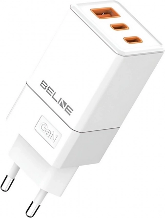 Vægoplader 65 W GaN med 2× USB‑C og USB‑A, hvid