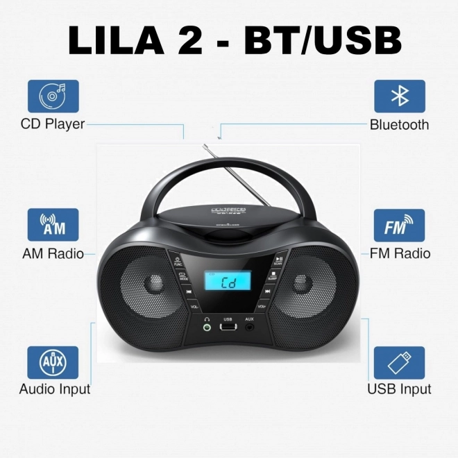 Bærbar CD-afspiller med Bluetooth og USB, lyserød