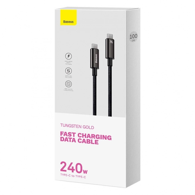 Kabel USB-C til USB-C Baseus Tungsten Guld 240W 1 m (sort)