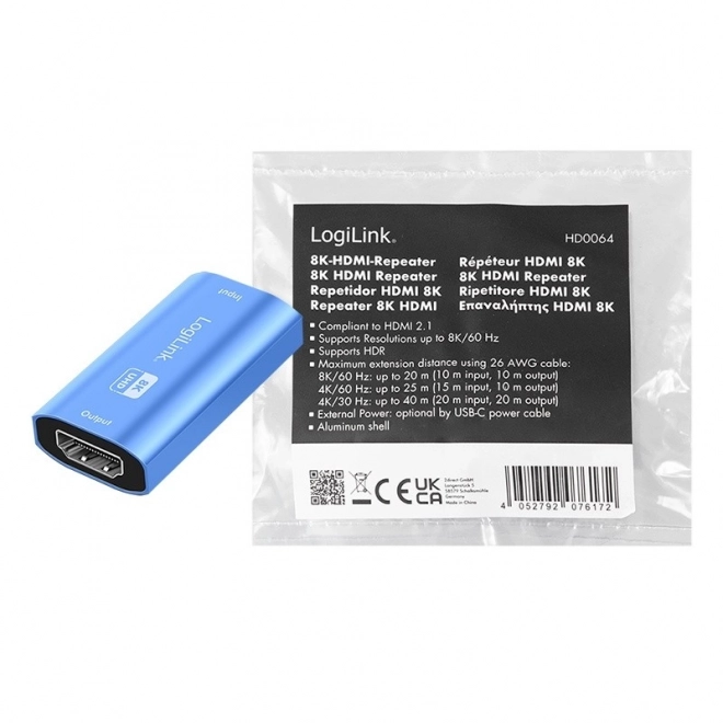 Repeater HDMI 8K/60HZ HDCP2.3, blå aluminium