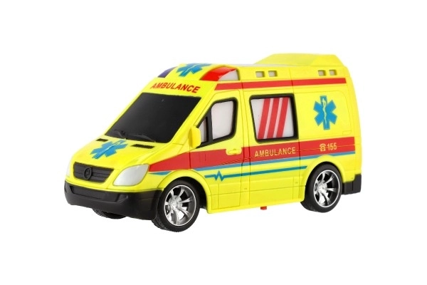 Auto RC ambulance plast 20cm fjernbetjening 27MHz på batterier med lys i kassen 28x13x11cm