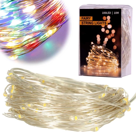 Jule LED-lyskæder på tråd 10 m, 100 LED – Multicolor