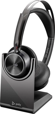 Poly Voyager Focus 2 – trådløst headset med ladestand, Microsoft Teams-certificeret, USB‑C + USB‑A‑adapter