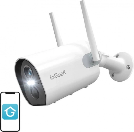 Trådløst udendørs Wi‑Fi kamera ieGeek ZS‑GX2S hvid 2K, batteri 5200 mAh