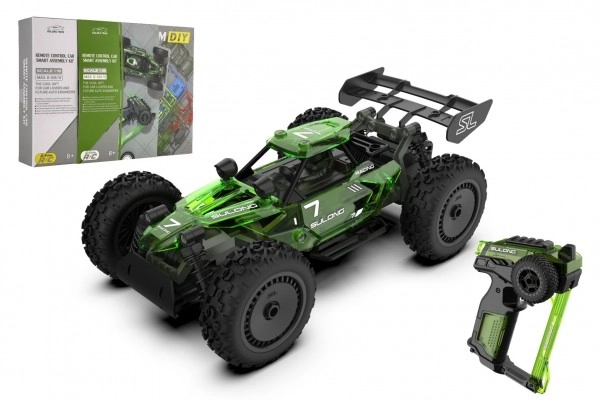 Auto RC buggy plast 22cm byggesæt 24MHz på batteri grøn i æske 34x25x7cm