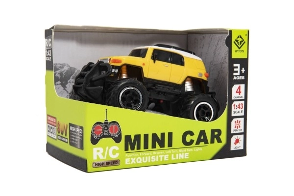 Auto RC mini SUV plast 14cm 27MHz fjern. betj. på bat. med lys. 2 farver i krab. 16x12x10