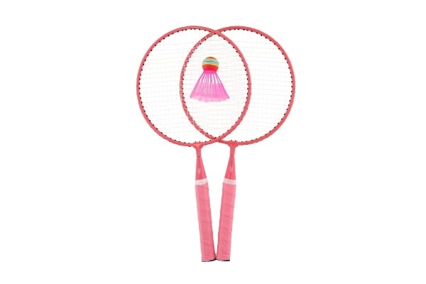Badmintonsæt børn metal/plastik 2 ketchere + 3 bolde 2 farver i net 23x45x6cm