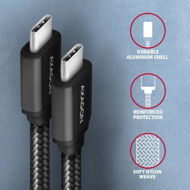 USB-C til USB-C kabel 3m, Power Delivery 60W, fleksibel flet