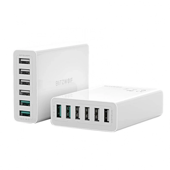 USB-oplader 6 porte BlitzWolf QC 3.0, 60W hvid