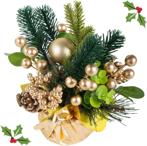 juleborddekoration med gyldne ornamenter 20 cm