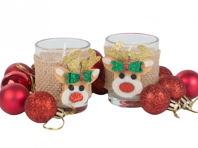 Duftlys i glas med rensdyrmotiv, sæt med 2 stk.