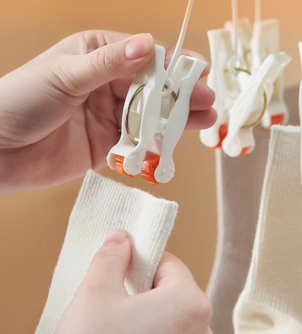 Plastisk foldbar tøjklemme med klips - 19 klips - hvid