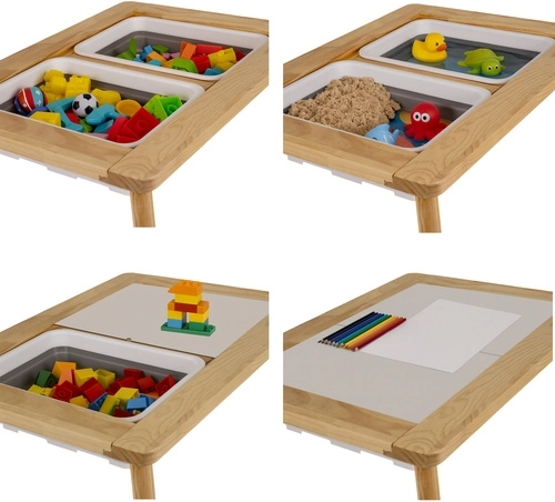 Dobbeltsidet bordplade og 2 aftagelige bokse