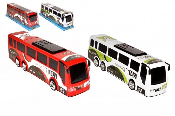 Bus plast 35cm med træghedshjul 2 farver i blisterpakning 10x12x37cm