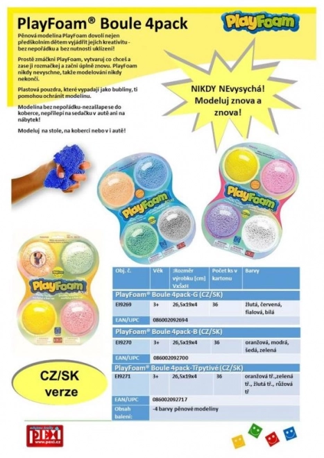 PlayFoam® Modellervoks/Ler kugleformet 4 farver på kort 19,5x27x3cm
