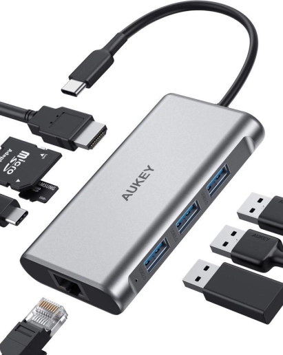 CB-C91 aluminiums USB-C HUB | 8-i-1 | RJ45 Ethernet 10/100/1000 Mbps | 3x USB 3.1 | HDMI 4K@30Hz | SD og microSD | USB-C Power Delivery 100W