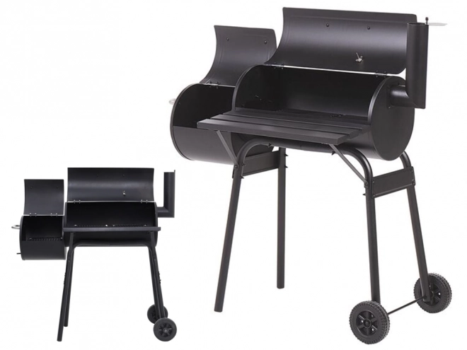 Havegrill til trækul med rygeovn og hjul