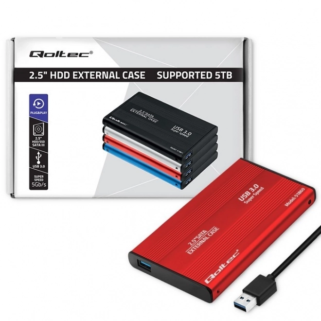 Ekstern case til 2,5" HDD/SSD SATA3, USB 3.0, rød