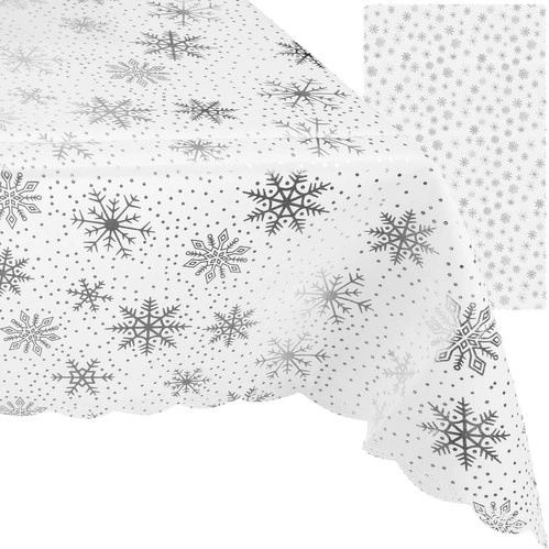 Juledug hvid med snefnug 220x140 cm