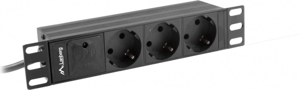 Rack PDU-skinne 10" 1U, 3x Schuko, 2 m, 10 A, sort, IEC C14-indgang – LANBERG