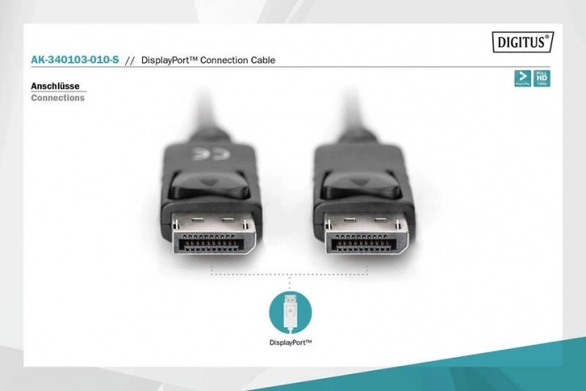 DisplayPort-kabel med lås 1080p 60Hz FHD DP/M DP/M sort 1m