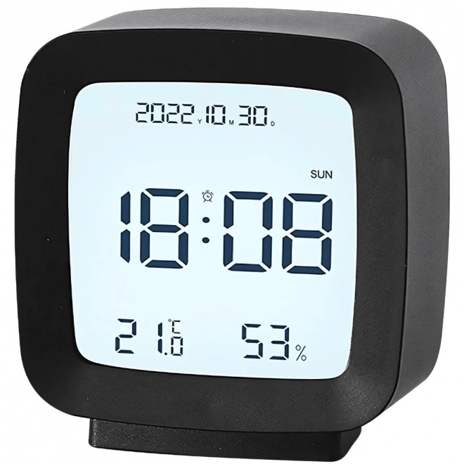 Digitalt vækkeur med LCD-skærm og måling af temperatur og luftfugtighed