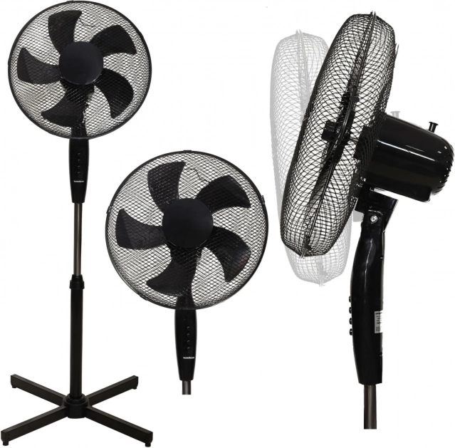 Stående gulvventilator – 3 tilstande, 5 blade, sort