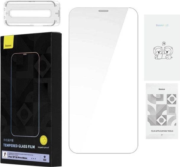 Hærdet glas Baseus 0,4 mm til iPhone 12 Pro Max med rengøringssæt