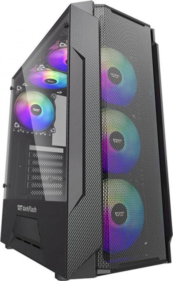 Computerkabinet Darkflash LEO sort med glaspanel og RGB-belysning