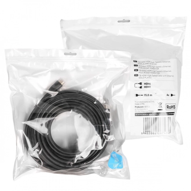 HDMI kabel v2.0 15 m forgyldt
