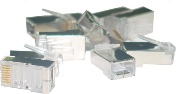 Skærmet RJ45-stik kategori 6, universelt til både massiv og flertrådet leder, 8P8C, 100 stk