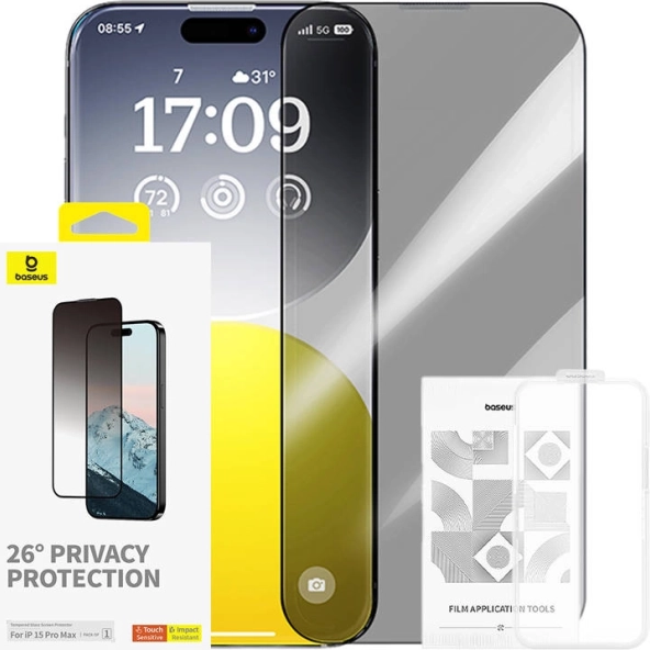 Hærdet glas med privatlivsfilter Baseus til iPhone 15 Pro Max