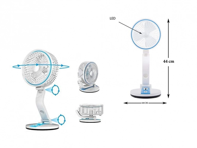 Bærbar foldbar ventilator med LED-lys og USB-opladning