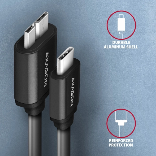 Kabel Micro-B USB til USB-C 3.2 Gen 1 1m 3A ALU PVC