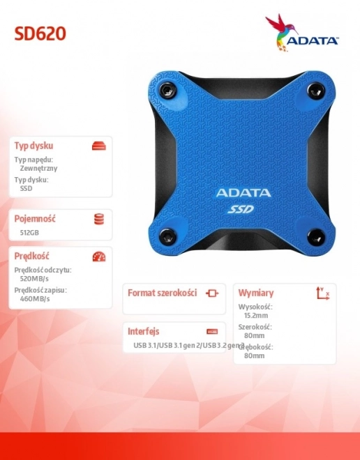 Ekstern SSD-disk ADATA SD620 512GB Blå