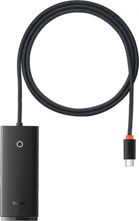Baseus Lite 4-port USB‑C hub med 4× USB 3.0 og USB‑C strømforsyning, 1 m, sort