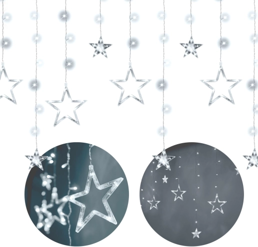 LED lysgardin med stjerner 2,5 m, 138 LED – Hvid