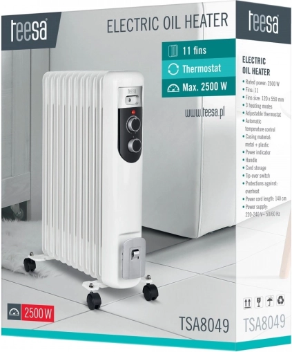 Oliefyldt radiator 2500 W (11 ribber)