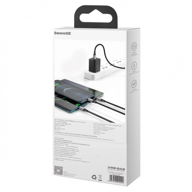 Opladningskabel Baseus 3 i 1, 20W, sort, 1,5 m
