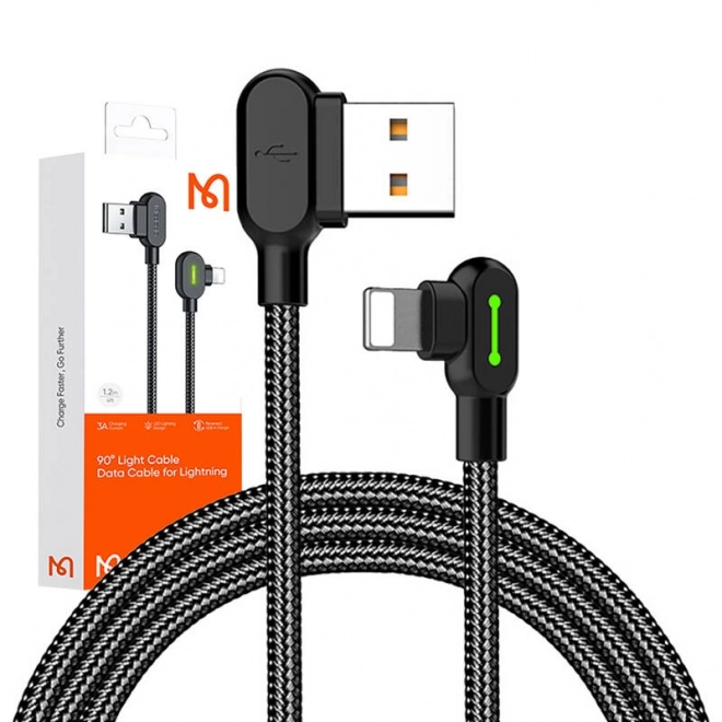 Vinklet USB Lightning Mcdodo CA-4671 LED-kabel, 1,2 m (sort)