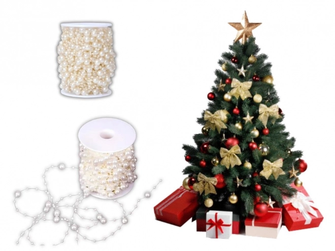 Perlekæde i hvide perler til juletræspynt