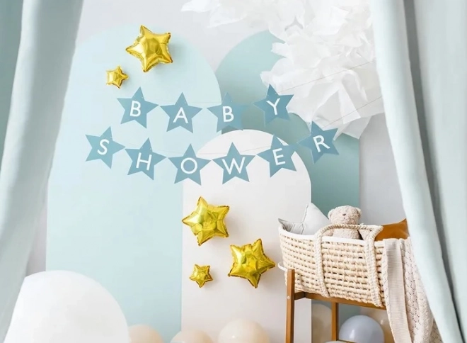 Bannertegn til børnebrusebad stjerner lyse 290cm x 16,5cm – Lyseblå