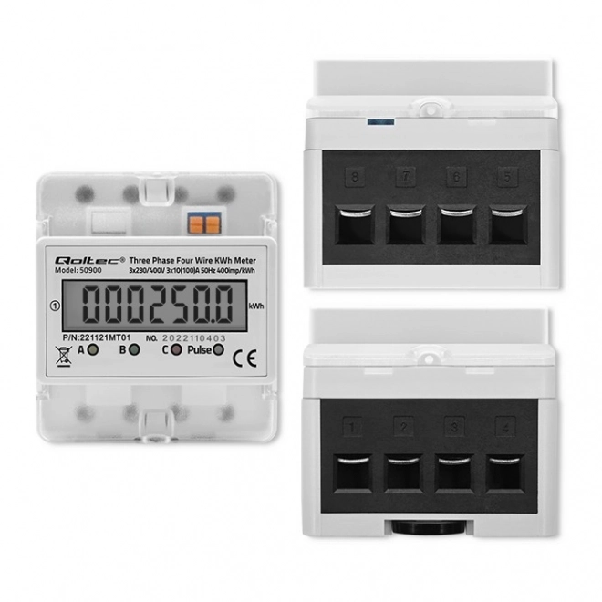 Trefase elektronisk elmåler | DIN skinne | 400V | LCD | 4P