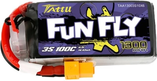 LiPo-batteri Tattu Fun Fly 1300 mAh 11,1 V 3S 100C med XT60-stik