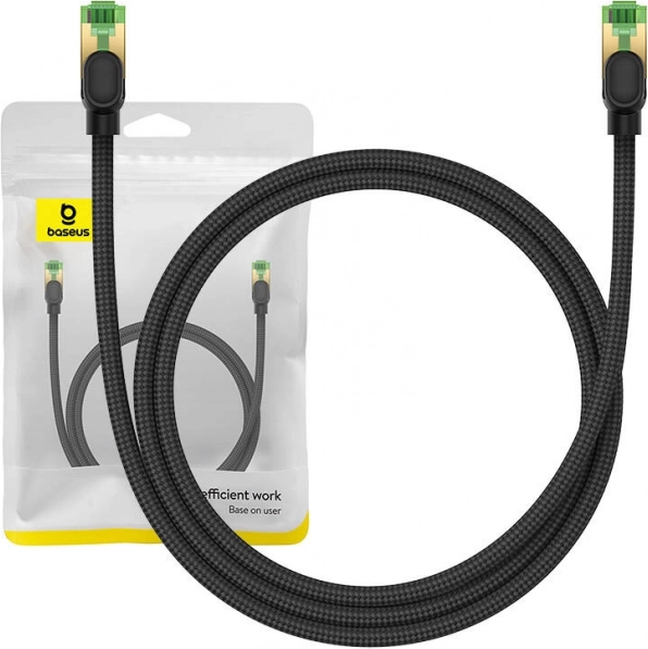 Baseus flettet ethernetkabel Cat.8 RJ45, 40 Gb/s, 1 m, sort