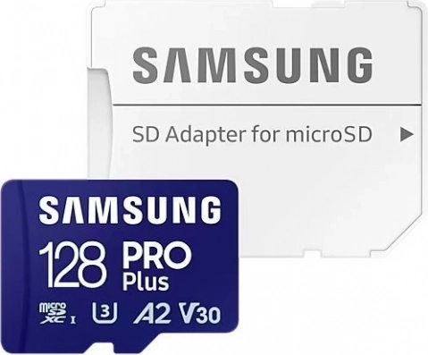 Samsung 128 PRO Plus microSD-hukommelseskort + adapter