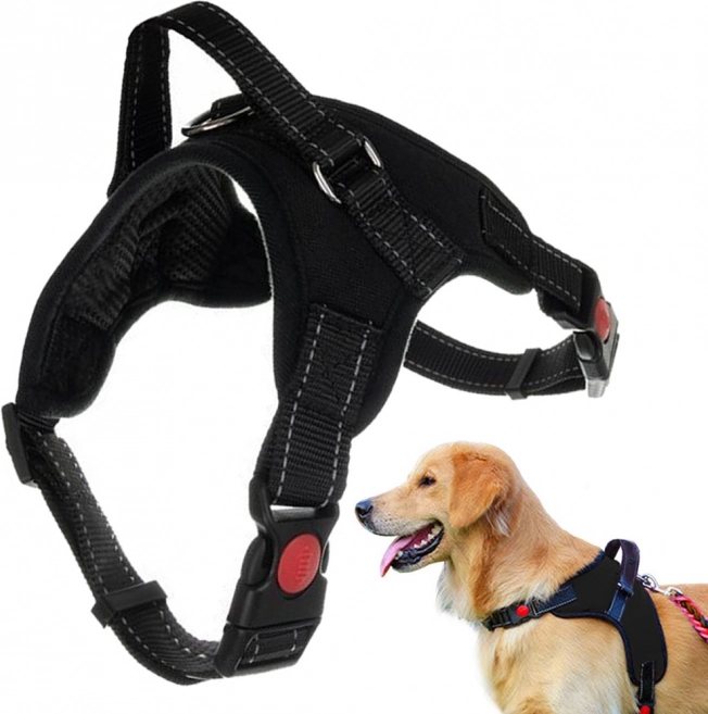 Trykaflastende hundesele med håndtag og reflekterende detaljer XL