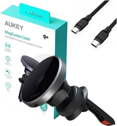 Magnetisk bilholder med trådløs opladning 15 W AUKEY Qi2 (sort)