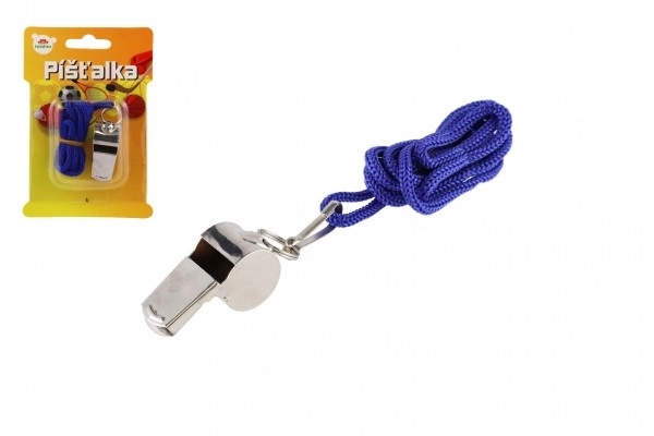 Fløjte med snor metal/stof 5 cm på kort